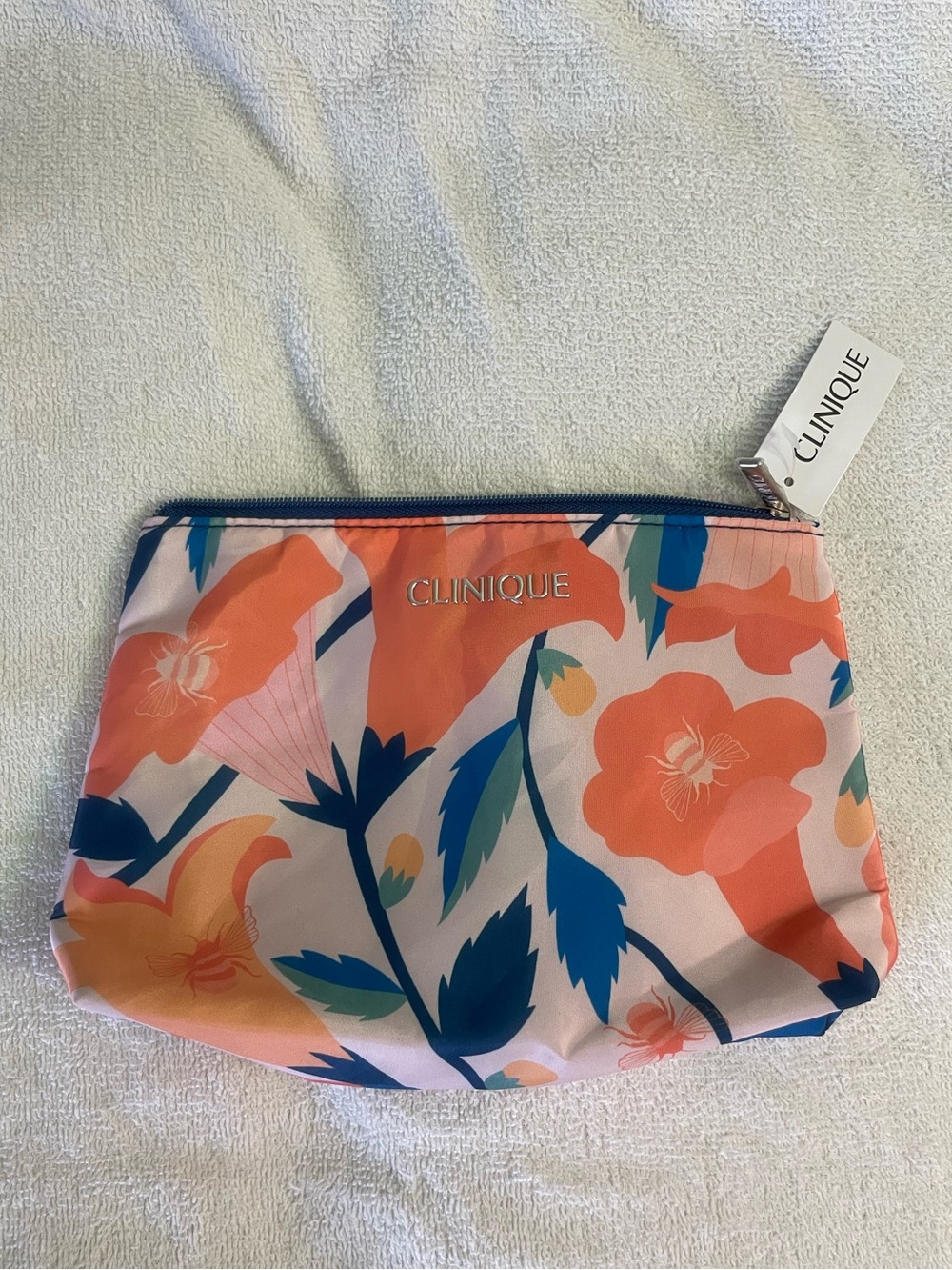 NWT Clinique Bees & Flowers Print Makeup Pouch